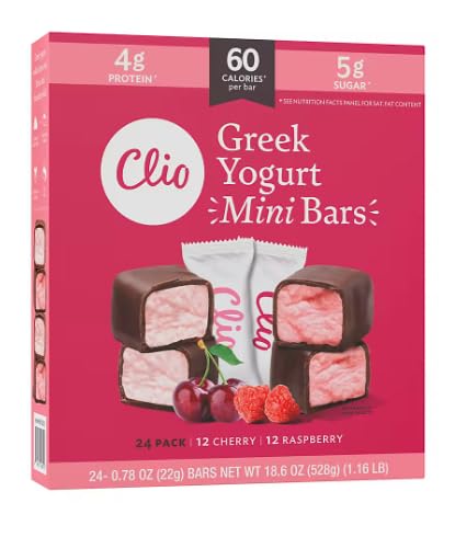 Grocerama Clio Mini Greek Yogurt Bars Variety Pack | Raspberry and Cherry | 24 ct.