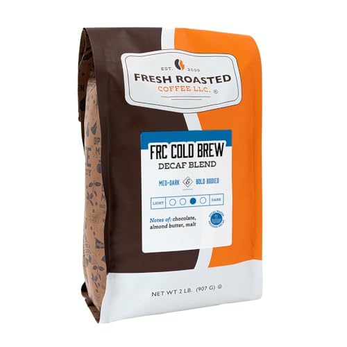 Fresh Roasted Coffee, FRC Cold Brew Decaf Whole Bean Coffee, Med-Dark Roast, Kosher, 2 lb (32 oz)
