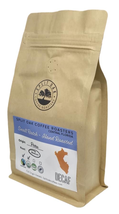 Delicious Organic Decaf Coffee Water Process Chemical-Free Medium Roasted Peru Coffee Whole Beans 12oz. Sweet Espresso Crema, Almond Notes. 99.9% Free