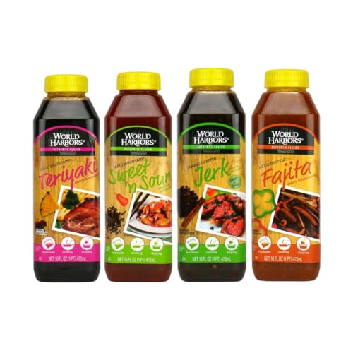 Bundle - 4 Items: World Harbors Marinade Sauces - Mexican Style Fajita, Maui Mountain Teriyaki, Jamaican Style Jerk, Maui Mountain Sweet 'n Sour