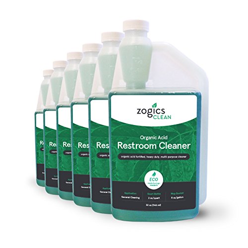 Zogics Organic Acid Restroom Cleaner, Case of 6-32 oz Bottles - Each Bottle Makes up to 16 Quarts - Meets ECOLOGO Standards
