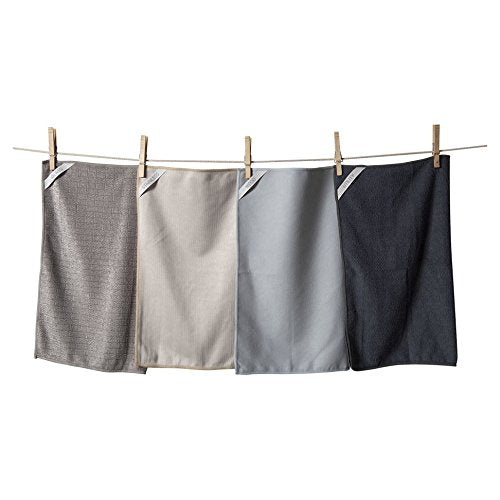 KAF Home Pantry Multipurpose Microfiber Textured Cleaning Cloth 4-Pack, 15 x 18-Inch, (1 Utility, 1 Stainless Steel, 1 Glass, 1 Wood)