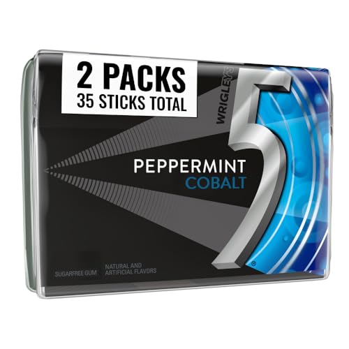 5, Gum Peppermint Cobalt Summer Travel Sugar Free Chewing Gum Refreshing Invigorating Minty Flavor Five Gum, 35 Stick Pack, 35 Count
