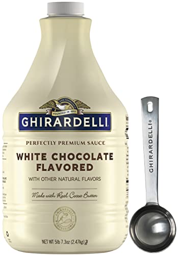 Ghirardelli White Chocolate Flavored Sauce 87.3 Ounce Bottle with Ghirardelli Stamped Barista Spoon