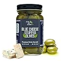 Green Jay Gourmet Blue Cheese Stuffed Olives - Cheese Stuffed Green Olives for Cocktail Garnish & Cheese Board - Dirty Martini Olives - Gourmet Olives