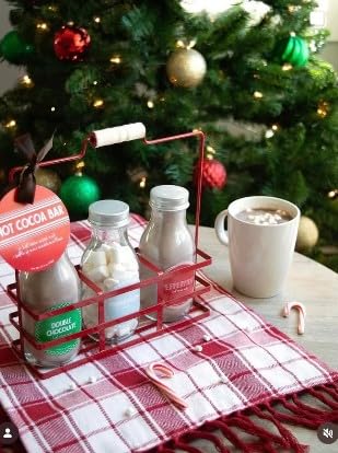 Double Chocolate and Peppermint Hot Chocolate Gift Set, with Marshmallows - Red or Green Fancy Holiday Hot Cocoa Mix in Glass Bottles - Family Hot