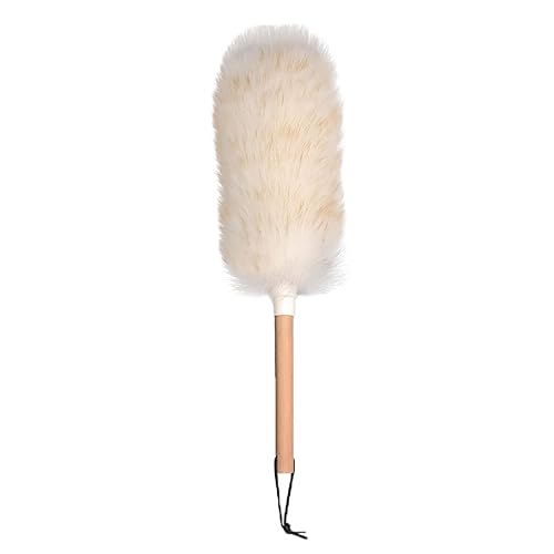 JIYAN Feather Duster with Wood Handle, Blinds Cleaner Purifier, Brush Cleaning Tool, Lambswool Dusters for Cleaning Vehicles, Office and Housework