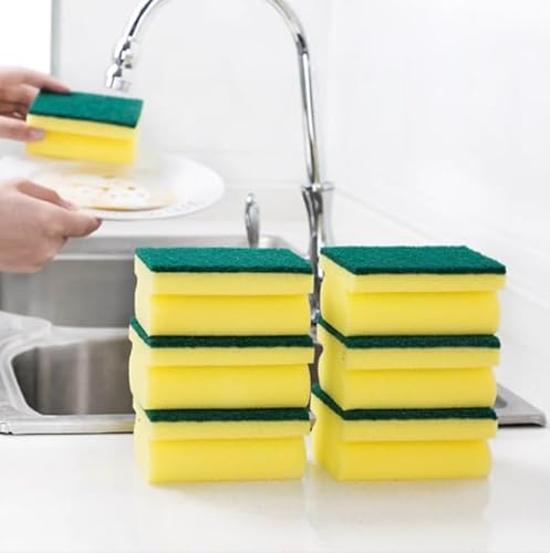 Multifunction Scrub Sponge Protects Nails and Fingers - Sponges for Cleaning Remove Tough Stains, Grease, Residue (Green 10 pcs)