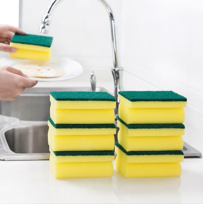 Multifunction Scrub Sponge Protects Nails and Fingers - Sponges for Cleaning Remove Tough Stains, Grease, Residue (Green 10 pcs)