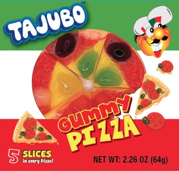 TAJUBO Gummy Pizza Candy, Fruity Flavor, 5 Slices per Pack, 2.26 oz, (Pack of 24 Units)