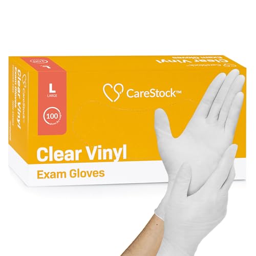 CareStock Clear Vinyl Exam Gloves [100 Count] Disposable, Powder-Free, Latex-Free, Food Safe, Medical Grade, Large