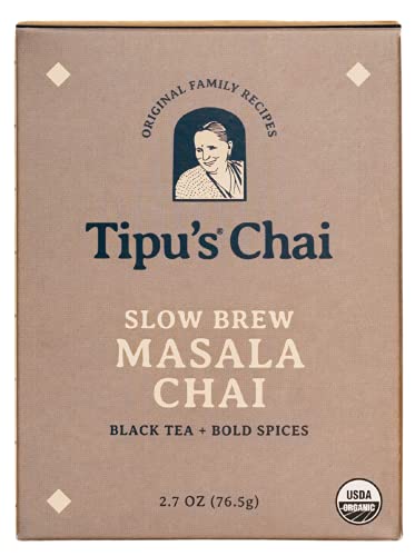 Tipu's Chai - Organic Slow Brew Masala Chai - Makes 32 Cups - 2.7 Ounces Masala Chai Tea and Spices - 100% Organic - Gluten Free