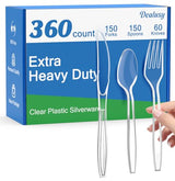 Dealusy 360 Count Extra Heavy Duty Clear Plastic Silverware, 150 Forks, 150 Spoons, 60 Knives, BPA-Free, Heat Resistant, Disposable Plastic Utensils