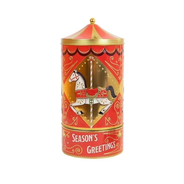 Rotatings Musical Carousel Holiday Tin, Belgian Chocolate Pearls, Season's Greetings Design, 8.11oz Decorative Container