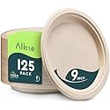 Compostable Plates, Disposable Heavy Duty Paper Plates - [125 Count] 9 Inch, Unbleached Biodegradable, Made of Natural Sugarcane Bagasse, Brown