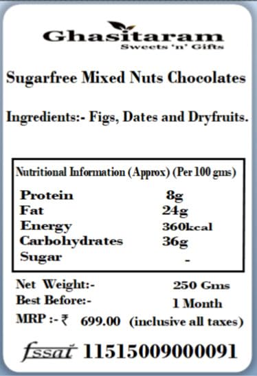 Ghasitaram Gifts Sugarfree Mixed Nuts Chocolates