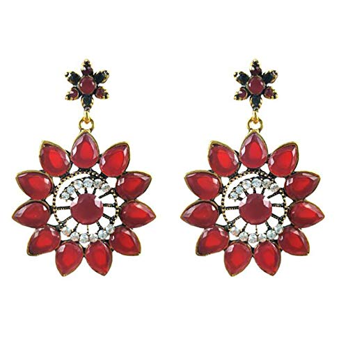 Fashion Ladies Must-have Flowers Bohemian Geometric Earrings Female (Deep red)