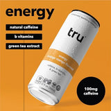 Tru Energy Seltzer, Sparkling Water with Natural Caffeine, Orange Mango Juice, Green Tea Extract & B Vitamins, Lightly Carbonated Energy Drink, Gluten