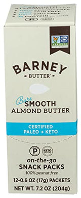 Barney Butter Almond Butter Snack Packs, Bare Smooth, 0.6 Ounce (Pack of 12), No Added Sugar or Salt, Skin-Free Almonds, Non-GMO, Gluten Free, Keto