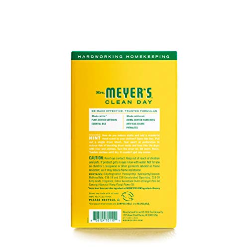 MRS. MEYER'S CLEAN DAY Dryer Sheets, Fabric Softener, Reduces Static, Infused with Essential Oils, Honeysuckle, 80 Count