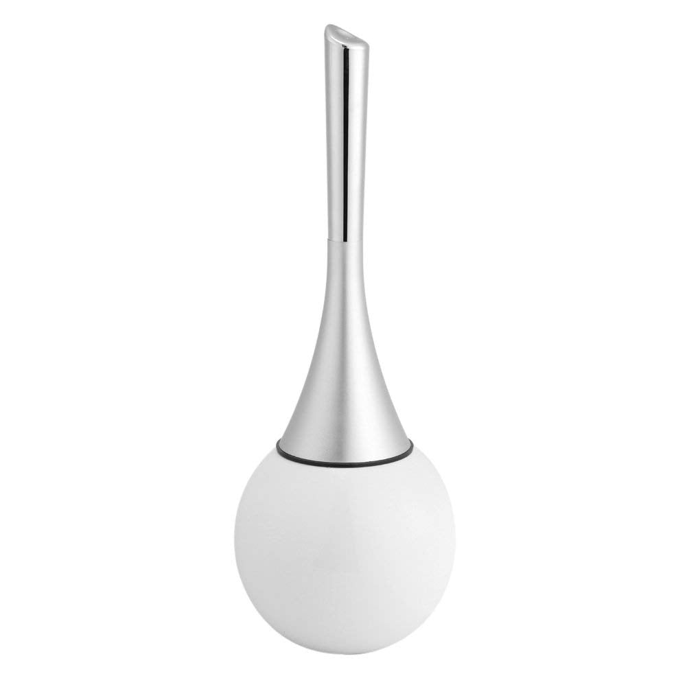 Toilet Bowl Brush and Holder, Creative Toilet Brush Set with Stainless Steel Base (White)