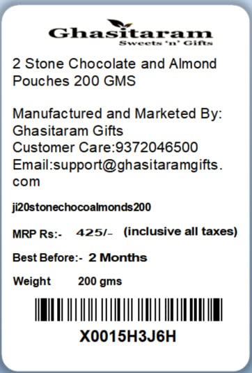 Jaiccha Ghasitaram Pack of 2 Stone Chocolate and Almond Pouches 200 GMS
