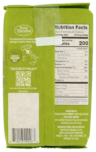 Pasta Toscana Organic Penne Rigate 1 lbs 2/Pack Imported from Italy Made with Wheat from Toscany