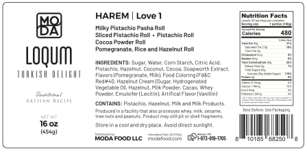 Harem Love Series Mixed Turkish Delight - 16 pcs, 16 oz (454g) Gourmet Turkish Delights Candy Assortment (Lokum) - Pistachio, Fruit & Double Layer