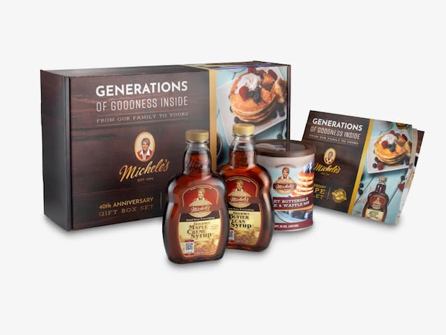 Michele’s 40th Anniversary Gourmet Breakfast Gift Set - Butter Pecan & Maple Cream Syrups, Buttermilk Pancake Mix, Recipe Book - Perfect Holiday & Thanksgiving Gifts - Gourmet Food for Foodies, Breakfast Lovers & Special Occasions