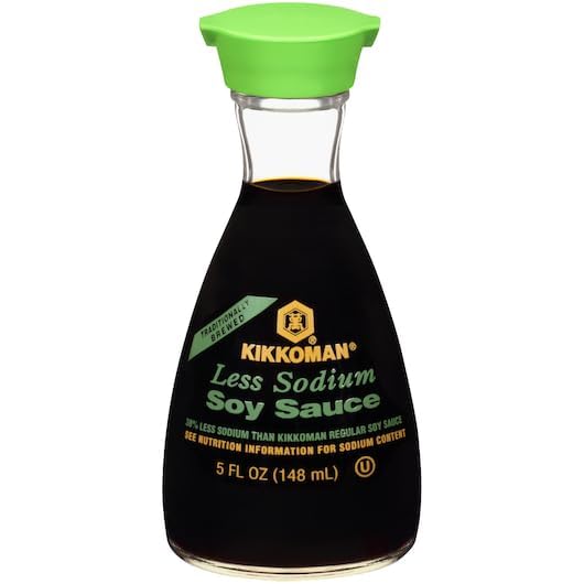 Kikkoman Soy Sauce Variety Pack, One Regular and One Low Sodium, Dispenser Bottles, Use on Variety of Foods and No Preservatives (Pack of 2)