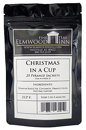 Elmwood Inn Fine Teas, Christmas in a Cup Cinnamon Black Tea, 25 Pyramid Sachet Tea Bags