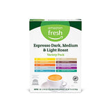 Amazon Fresh Espresso Dark, Medium & Light Roast Aluminum Capsules, Variety Pack, Compatible with Nespresso Original Brewers, 100 Count (10 Packs