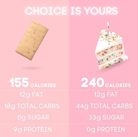 No Sugar Keto Bar Snack - Low Carb No Sugar Keto Snack Food with Keto Friendly Macros (24 x 1.41oz Bars, Birthday Cake)