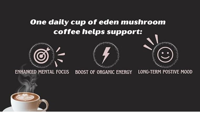 Eden Coffee Co - Organic Instant Coffee with Lion's Mane and Chaga Mushrooms - Brain & Immune Support - Vegan & Keto - Antioxidants & Superfoods