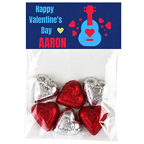 Script and Scribble Blue Guitar Valentine Candy Bag Toppers | Valentine's Day Gift | 20 per set | Party Favors | Classroom Valentine | Valentine Candy