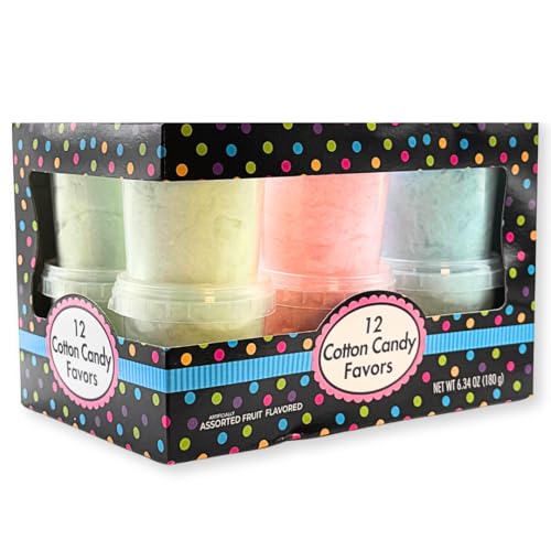 Albert's Variety Flavored Cotton Candy - 12 Pack - Fluffy Rainbow Assorted Sweet Treat - Resealable Tubs - Perfect for Parties & Events, (Assorted mix