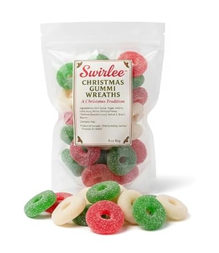Swirlee™ Christmas Gummy Wreaths - “Half-Pounder” Holiday Stocking Stuffer Candy - Soft & Chewy Red and Green Gummies - Festive Treats - 8oz Bag