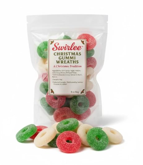 Swirlee™ Christmas Gummy Wreaths - “Half-Pounder” Holiday Stocking Stuffer Candy - Soft & Chewy Red and Green Gummies - Festive Treats - 8oz Bag