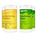 Amazon Basics Disinfecting Wipes, Lemon & Fresh Scent, Sanitizes, Cleans, Disinfects, Deodorizes, 340 Count (4 Packs of 85), Packaging May Vary