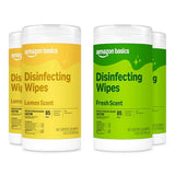 Amazon Basics Disinfecting Wipes, Lemon & Fresh Scent, Sanitizes, Cleans, Disinfects, Deodorizes, 340 Count (4 Packs of 85), Packaging May Vary