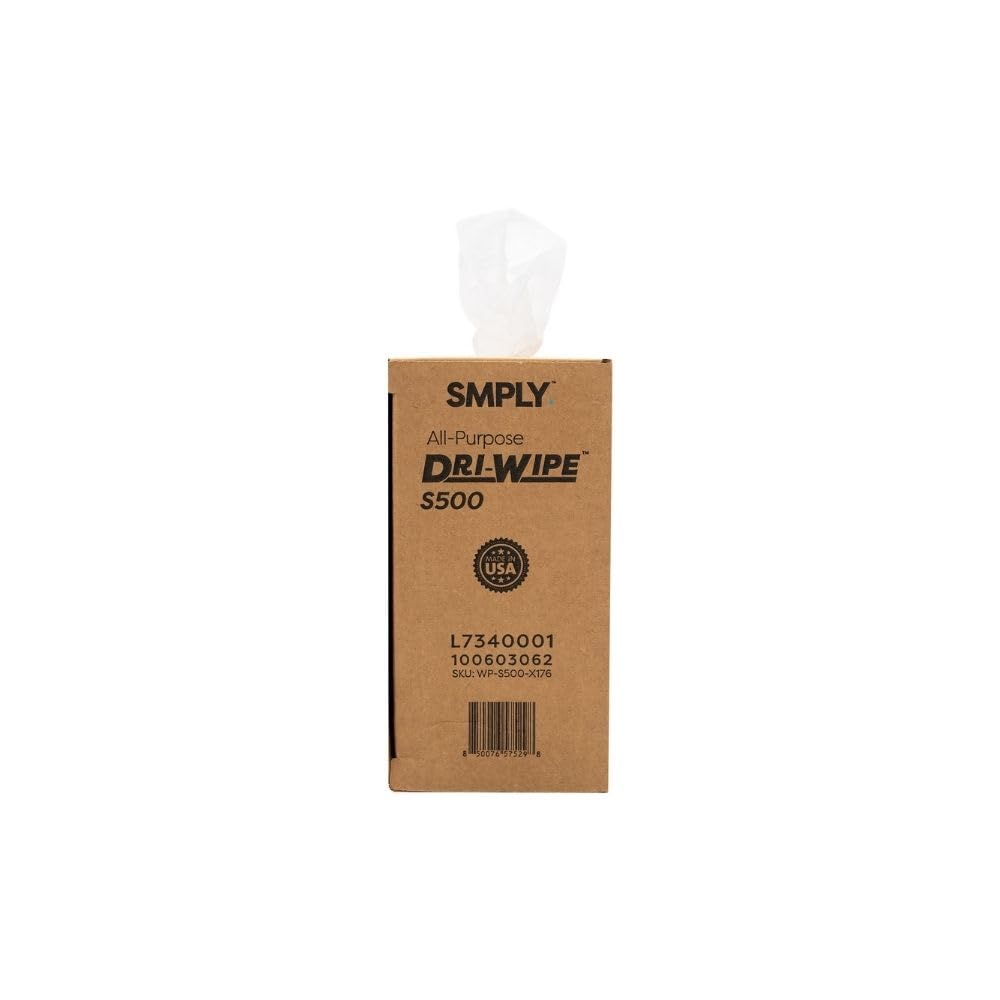 Dri-Wipe S500 by SMPLY Brands: All-Purpose Dry Wipes, 176 Count, Alternative to Shop Towels & Paper Towels, 8" x 12" Center Pull Sheets