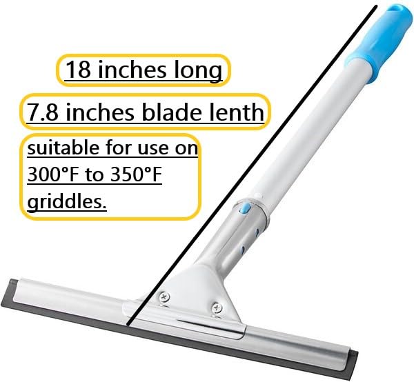 Hot Griddle Squeegee with 7.8 Inch Flexible Heat-Resistant Rubber Blade, 18" Long Handle, Ideal for 300 to 350 Degree Fahrenheit hot griddles Cleaning