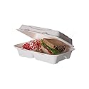 Eco-Product EP-B002 Plant Based Plastic 2 Compartment Renewable and Compostable Sugarcane Clamshell, 9" Length x 6" Width x 2-1/2" Height (Case of 2