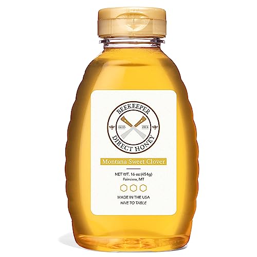 Beekeeper Direct Raw Unfiltered Honey - Real Raw Sweet Clover Honey - All Natural Non-GMO Pure Gourmet Honey - Local Montana Clover Honey (1lbs
