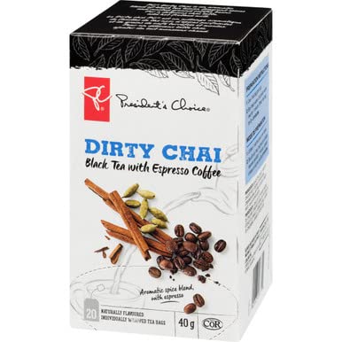 PC Dirty Chai Black Tea + Espresso Coffee, 20ct, 40g, Imported from Canada}