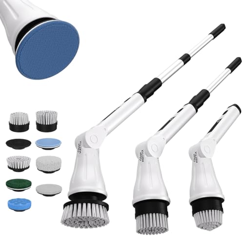 Cleanmattix - 8-in 1Multifunctional Electric Cleaning Brush, Wireless, Waterproof Expandable Handle, 3 Speed with Adjustable Handle, 8 Scrub Brush
