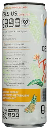 CELSIUS Sparkling Tropical Vibe, Functional Essential Energy Drink, 12 Fl Oz