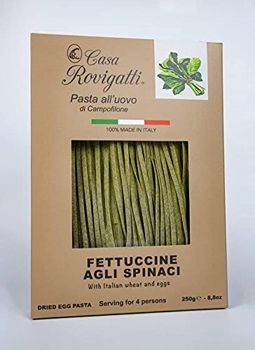 Fettuccine With Spinach (Pack of 4) - Italian Fettuccine Pasta Agli Spinaci From the region of Di Campofilone- Imported Italian Egg Pasta- 8.8 ounces