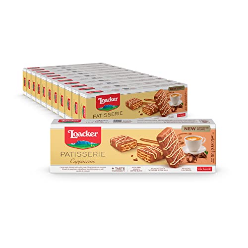 Loacker Patisserie Cappuccino - Premium Bite Size Milk Chocolate Covered Crispy Wafer Cookies with Coffee Cream Filling - Pack of 12