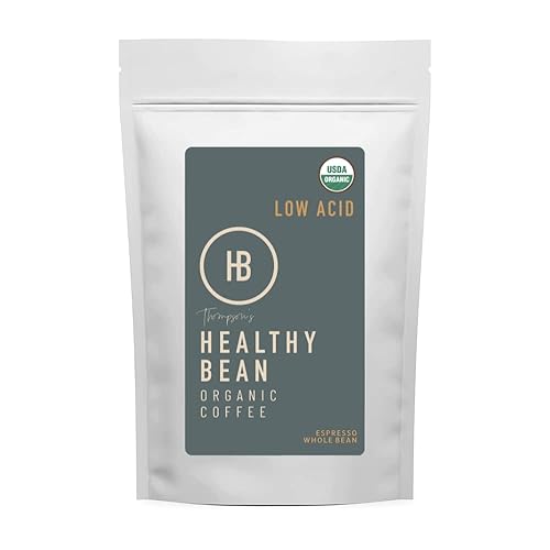 Healthy Bean Espresso Organic Coffee Beans Whole - Low Acid Coffee for Sensitive Stomach, Strong and Rich Flavor - USDA Organic, Dark Roast Whole